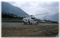 helicopter landing at Lukla airstrip